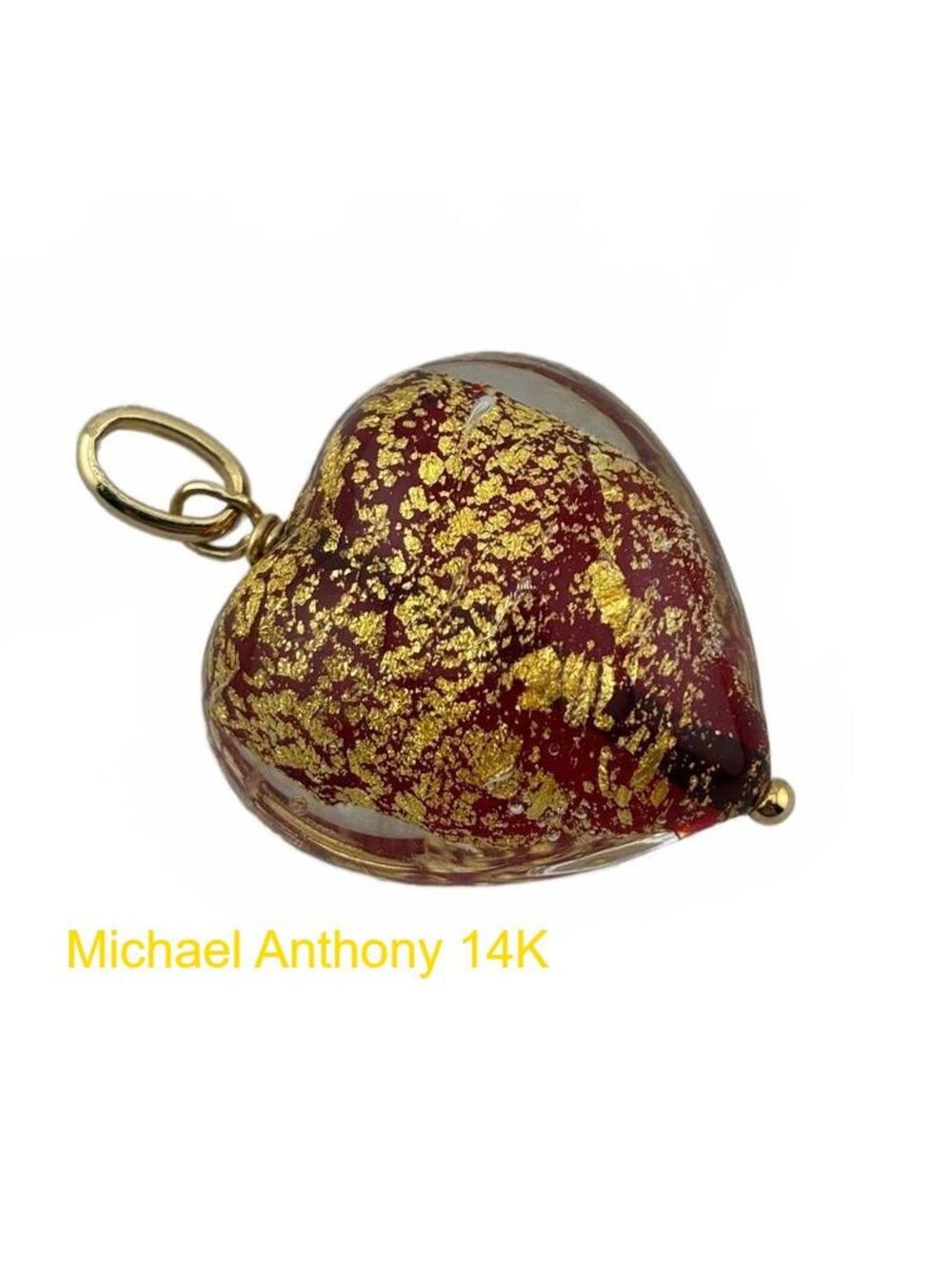 Michael Anthony 14K Red and Gold Foil Murano style Puffy Heart Charm Pendant